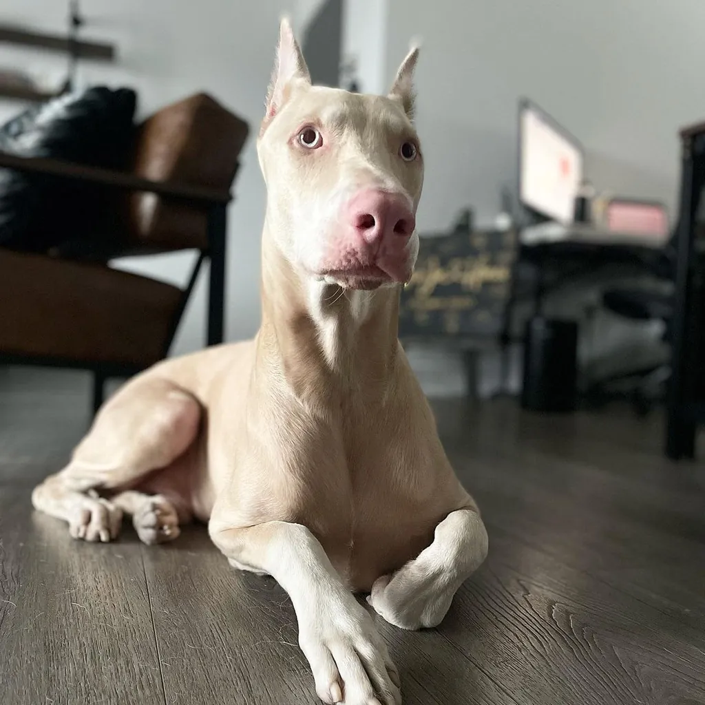 Dóberman albino macho en Llano Grande